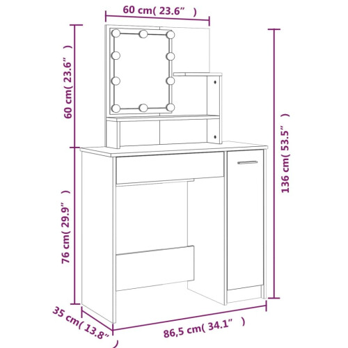 VidaXL vidaXL Schminktisch-Set mit LED Räuchereiche Holzwerkstoff 1