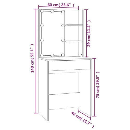 VidaXL vidaXL LED Dressing Table with Cabinet Sonoma Oak Engineered Wood Makeup Table 1