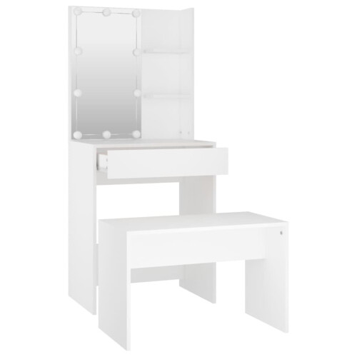 VidaXL vidaXL Dressing Table Set with LED White Engineered Wood Makeup Vanity Desk 2