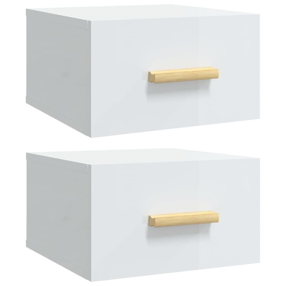 vidaXL 2x Wall-mounted Bedside Cabinets High Gloss White Floating Bedside Unit