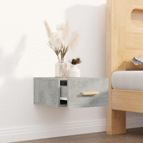VidaXL vidaXL Wall-mounted Bedside Cabinet Concrete Grey Floating Bedside Wall Unit 2