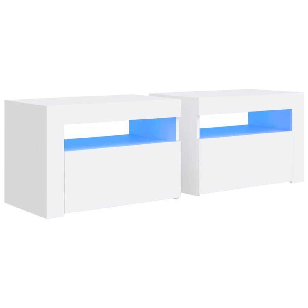 Vidaxl 2X Bedside Cabinets With Leds White Nightstand End Table Bed Cabinet