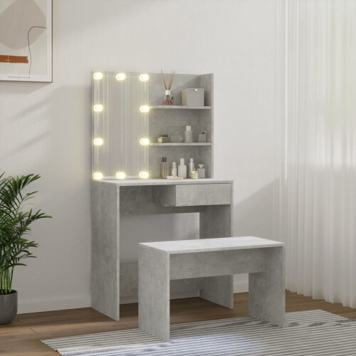 VidaXL vidaXL Dressing Table Set with LED Concrete Grey Engineered Wood Makeup Table 1
