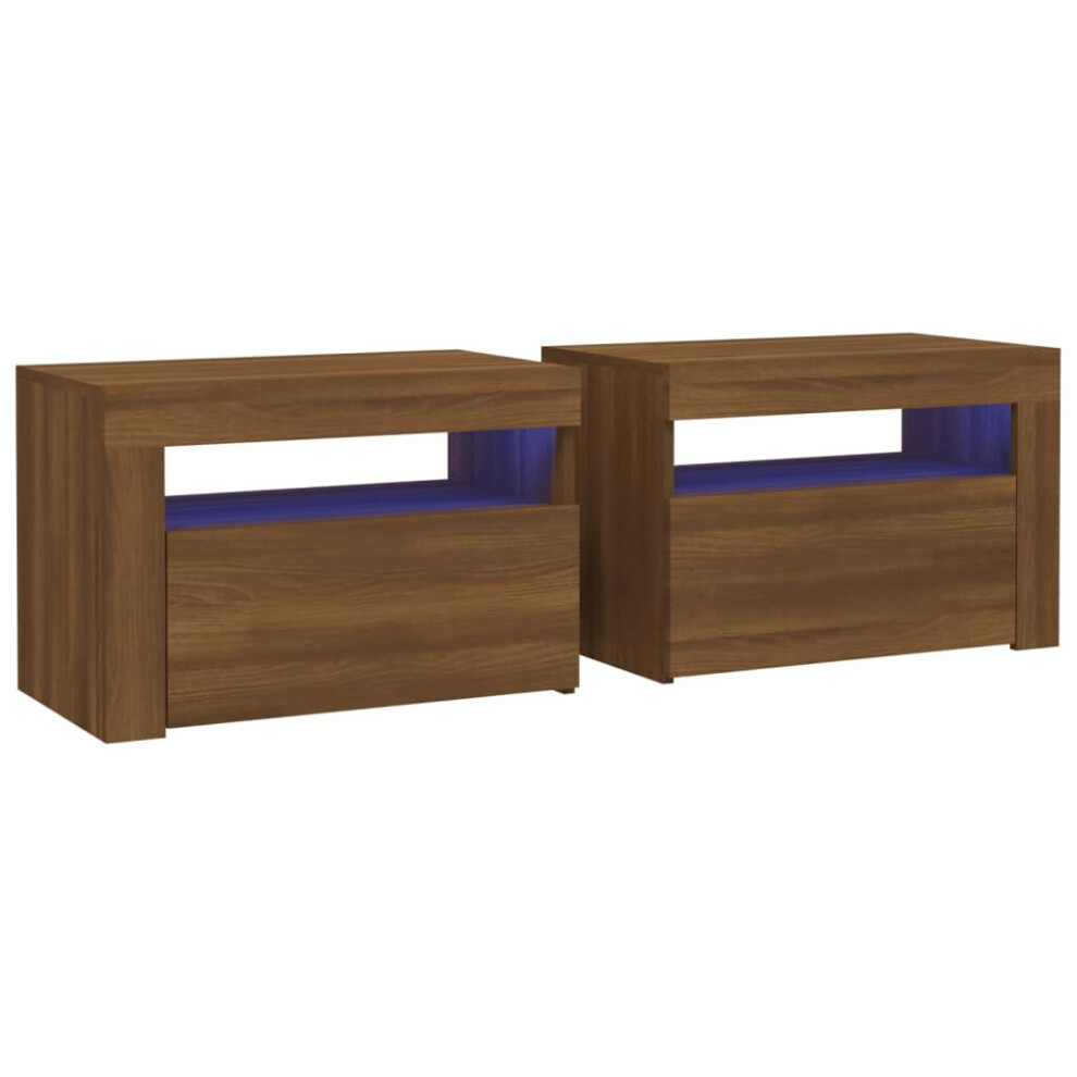 vidaXL 2x Bedside Cabinets with LEDs Brown Oak LED Side Cabinet End Table