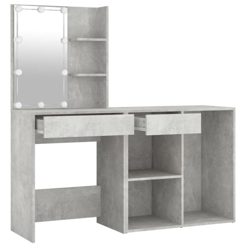 VidaXL vidaXL LED Dressing Table with Cabinet Concrete Grey Engineered Wood Mirrored 1