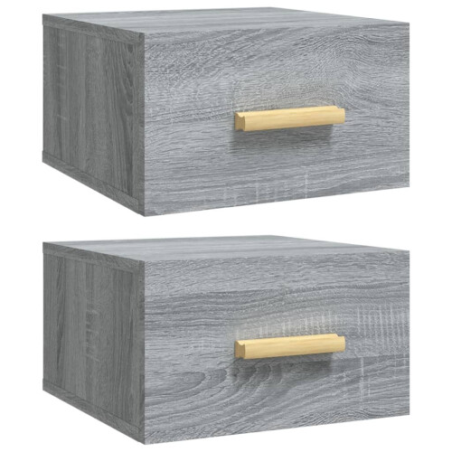 VidaXL vidaXL 2x Wall-mounted Bedside Cabinets Grey Sonoma Floating Bedside Unit 1