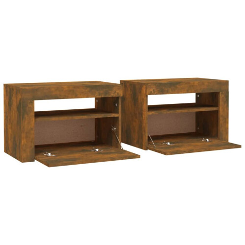 VidaXL vidaXL 2x Bedside Cabinets with LEDs Smoked Oak LED Side Cabinet End Table 2