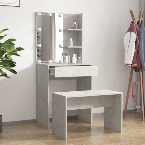 VidaXL vidaXL Dressing Table Set with LED Concrete Grey Engineered Wood Makeup Table 1