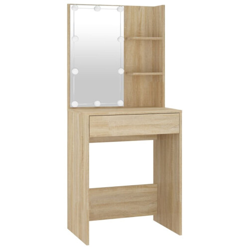 VidaXL vidaXL LED Dressing Table with 2 Cabinets Sonoma Oak Engineered Wood Mirrored 1