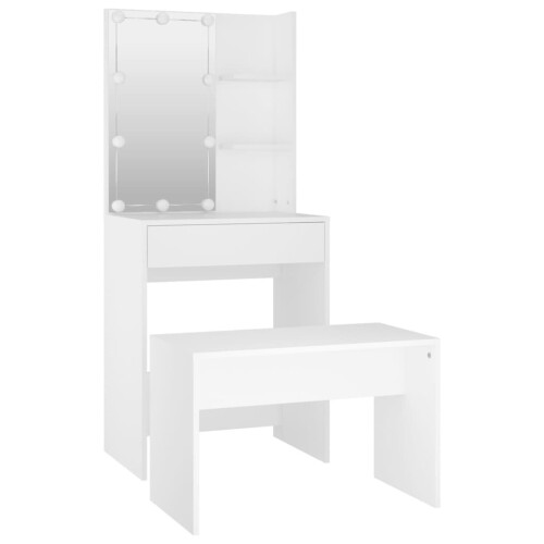 VidaXL vidaXL Dressing Table Set with LED White Engineered Wood Makeup Vanity Desk 1