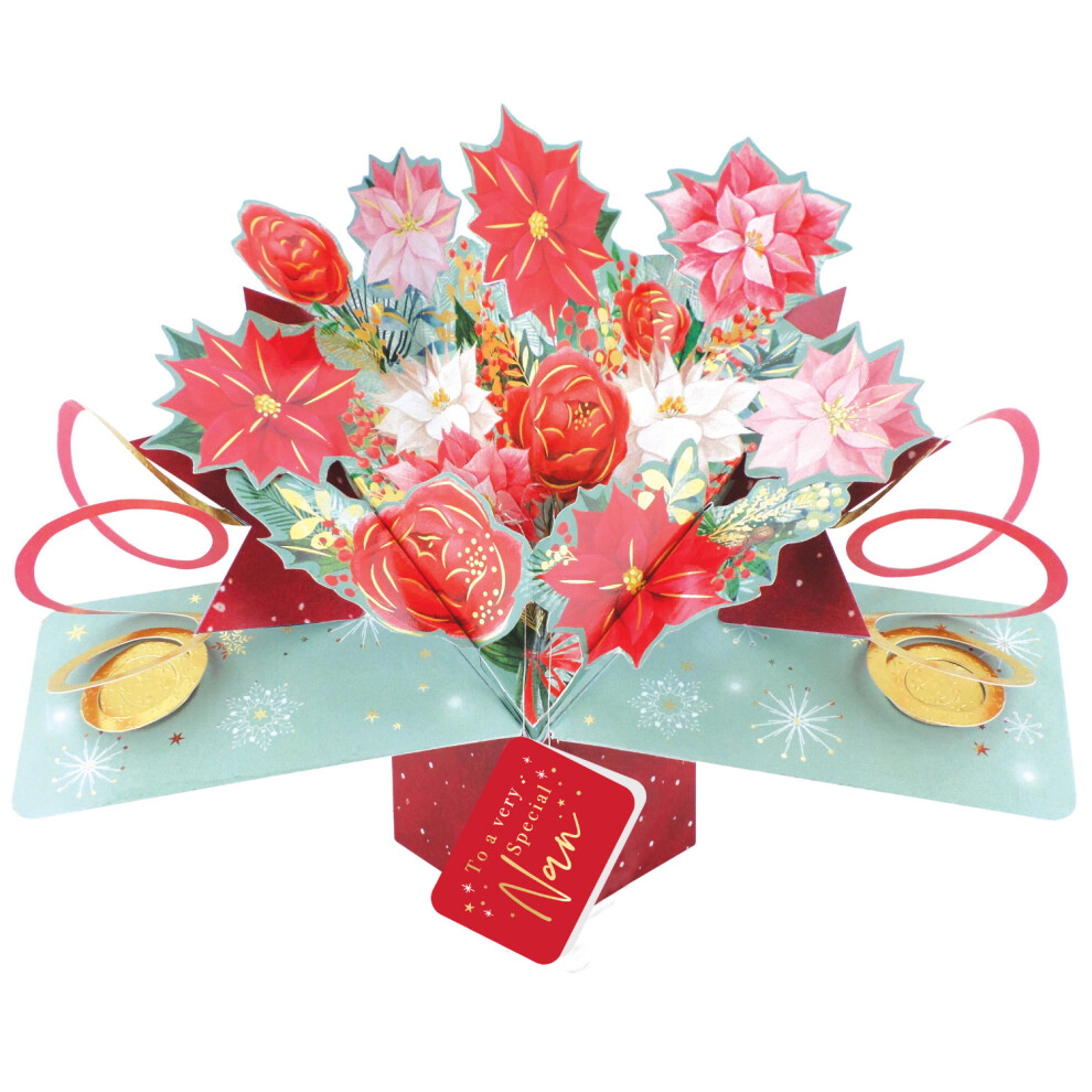 Nan Christmas Card 3D Festive Bouquet Pop Up Christmas Card Xmas Greeting Cards