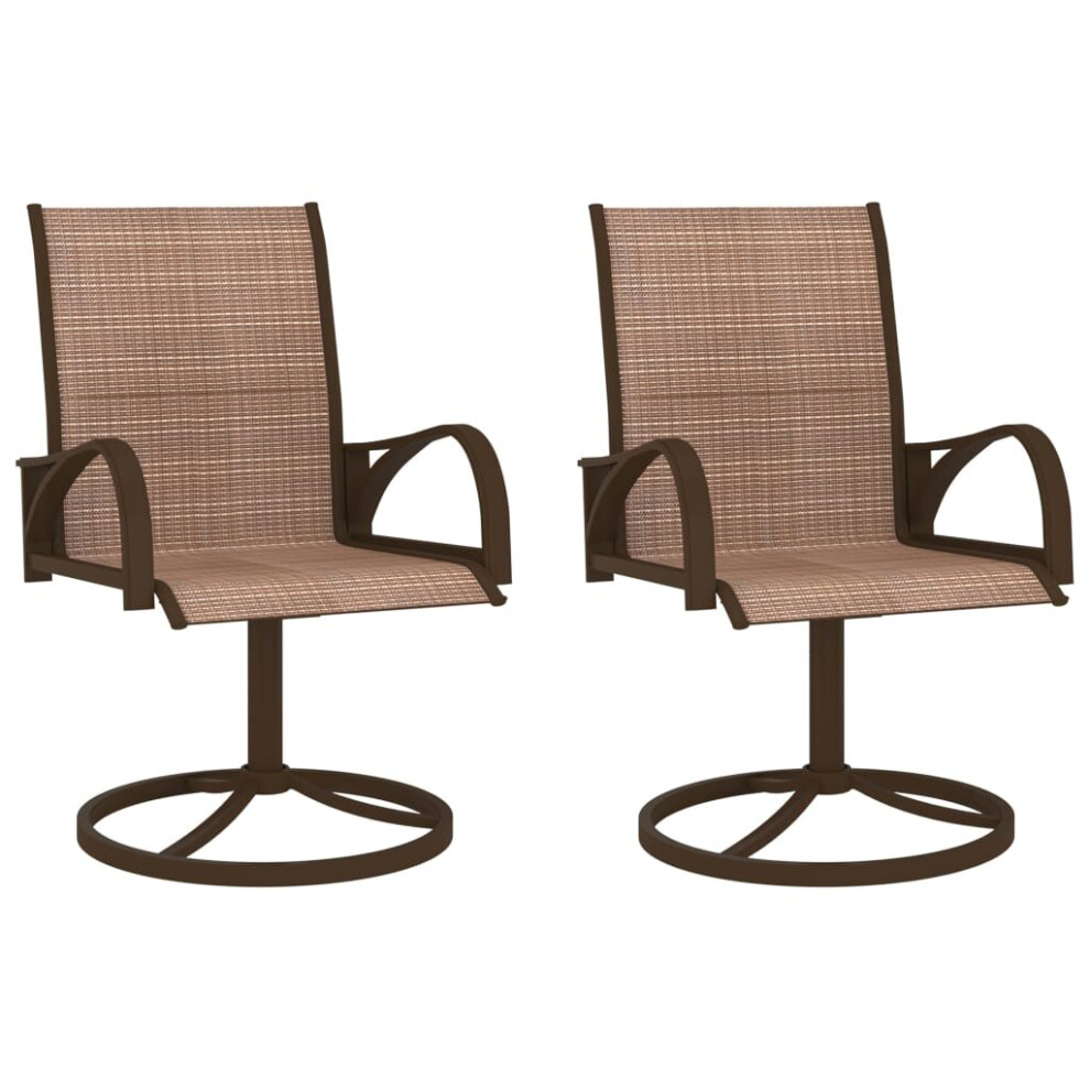 vidaXL 2x Garden Swivel Chairs Textilene and Steel Brown Outdoor Armchair