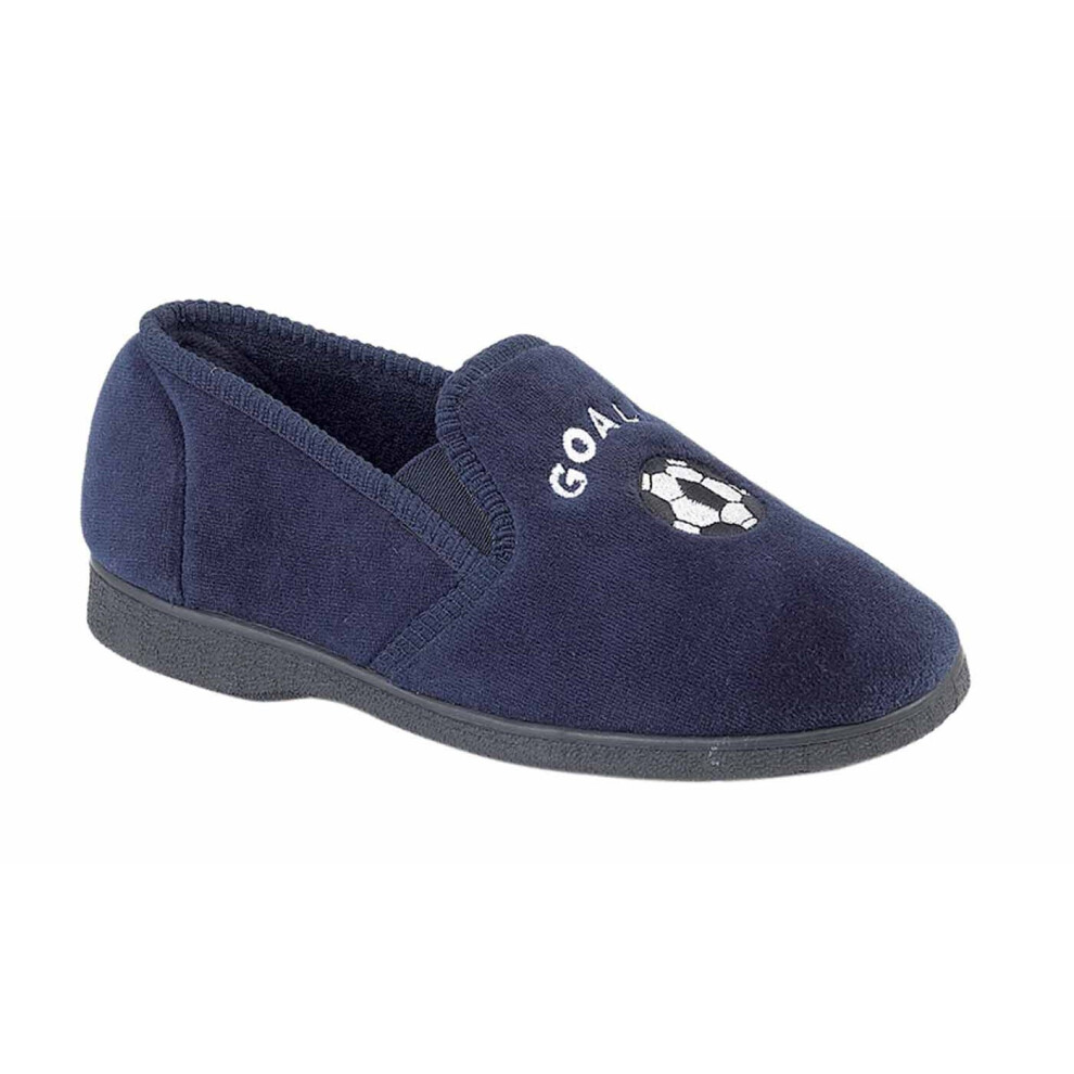 (3 UK, Navy Blue) Zedzzz Boys Midfield Twin Gusset Football Slipper