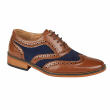 (5.5 UK, Tan/Navy) Goor Boys 5 Eye Brogue Oxford Shoe