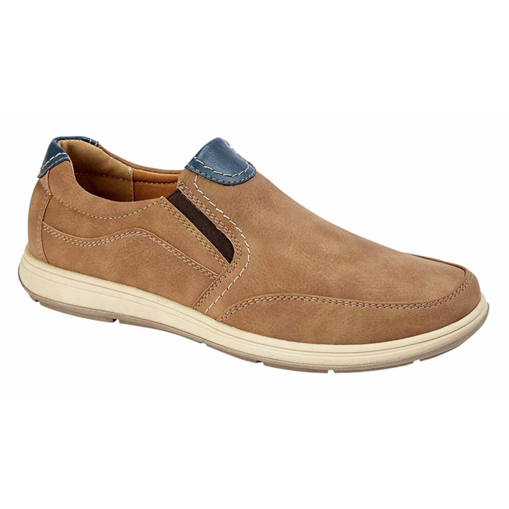 (11 UK, Tan) Scimitar Mens Slip-On Twin Gusset Casual Shoes