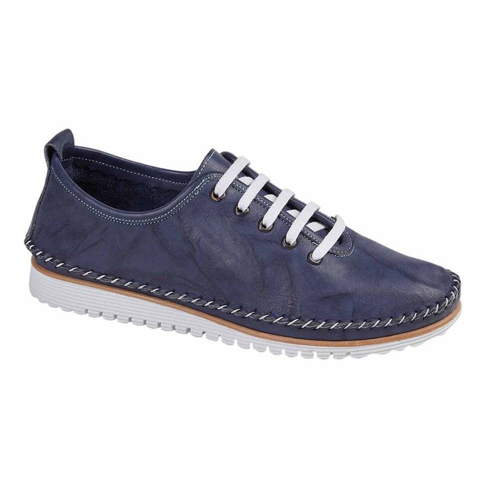 (5 UK, Navy) Mod Comfys Womens 5 Eye Softie Leather Shoes