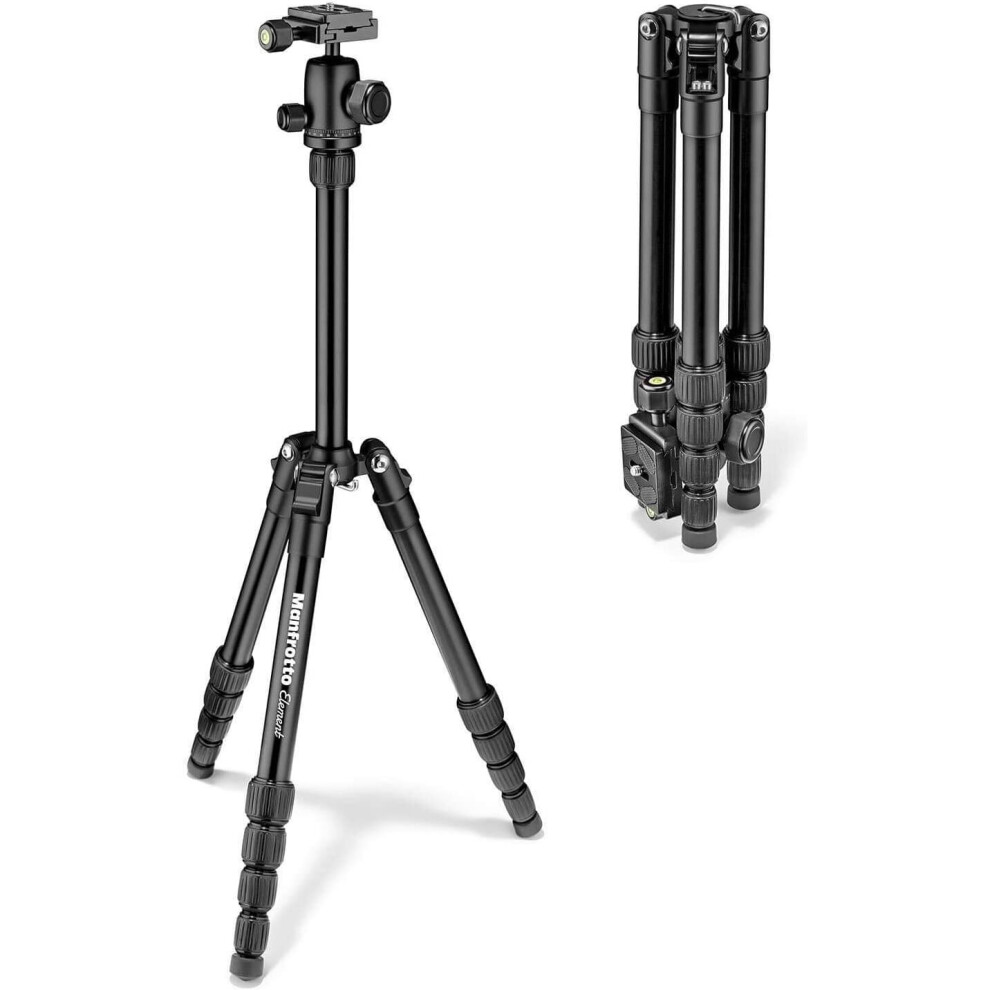 Manfrotto MKELES5BK-BH, Element Small Traveller Tripod with Aluminium Ball Head, Telescopic Column, Payload 4 kg, for CSC, DSLR, Mirrorless, Black