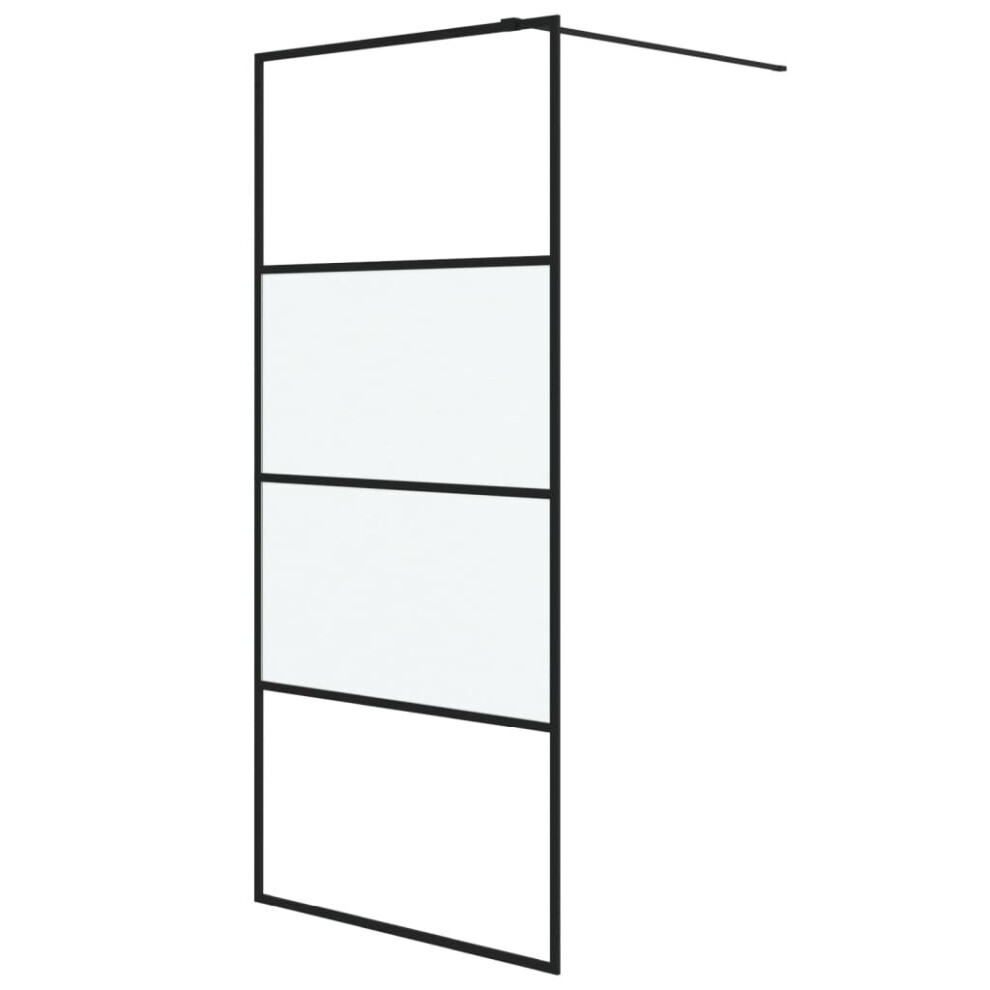 Vidaxl Walk-In Shower Wall 90X195 Cm Half Frosted Esg Glass Shower Wall Black