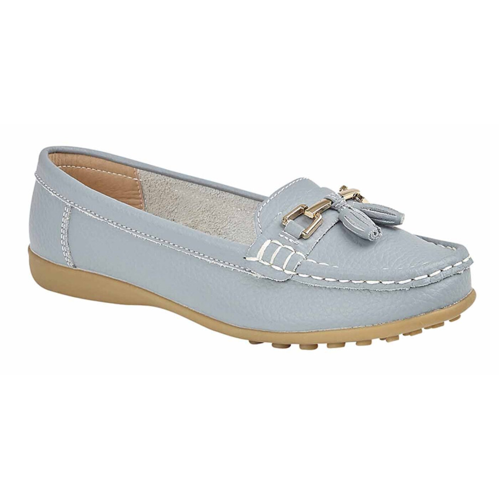 (4 UK, Baby Blue) Boulevard Womens Slip On Action Leather Tassle Loafers