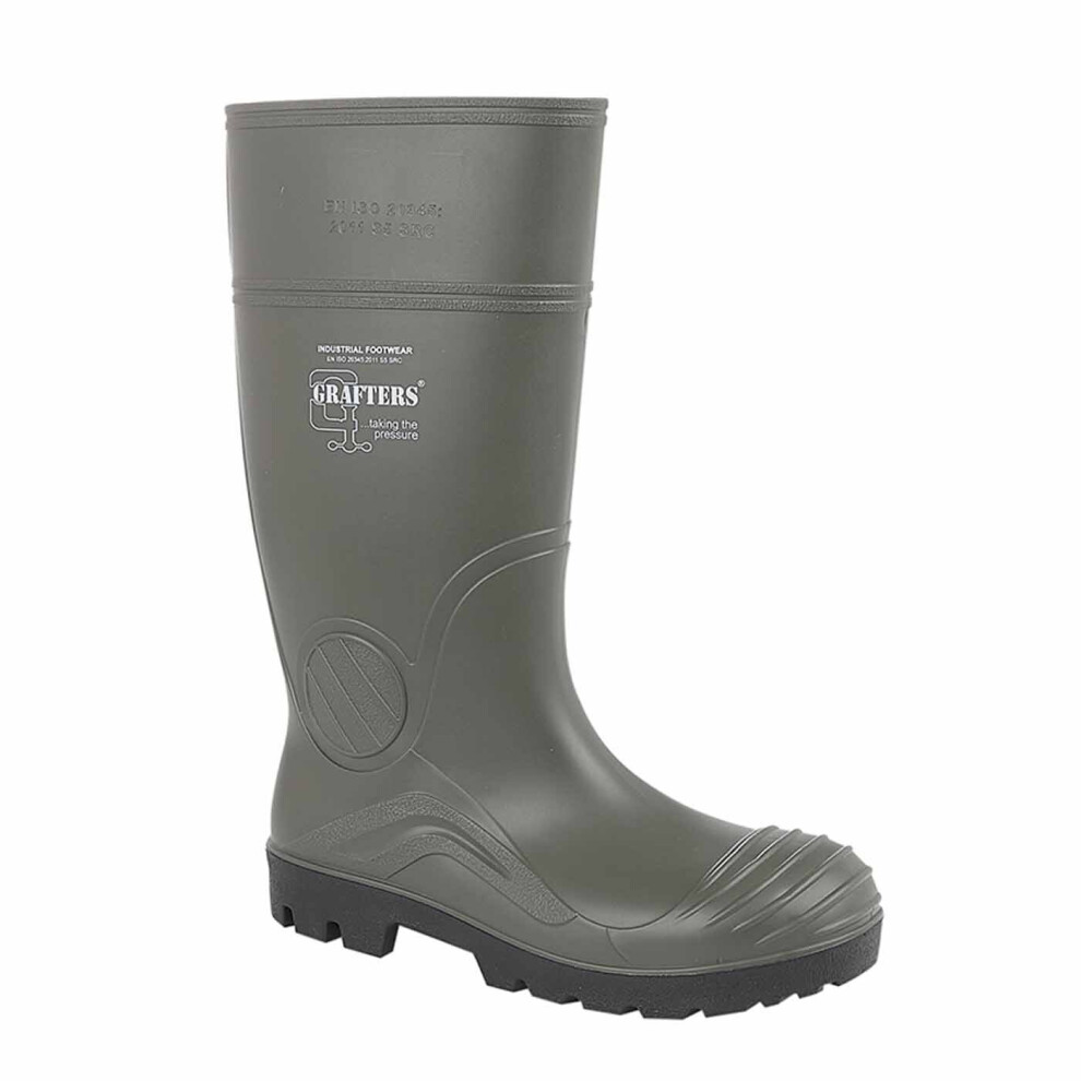 (10 UK, Green) Grafters Mens Full Safety Steel Toe Cap Wellington Safety Boots