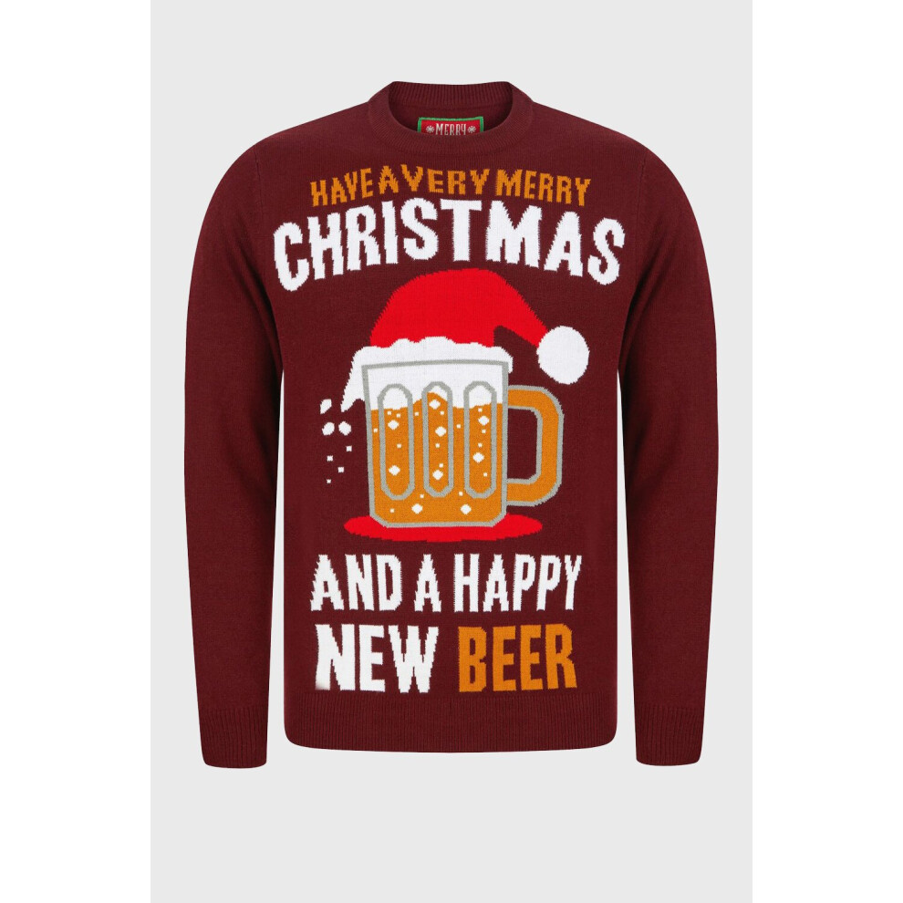 (XL) Have a Merry Christmas and a Happy New Beer Novelty Christmas Jumper 