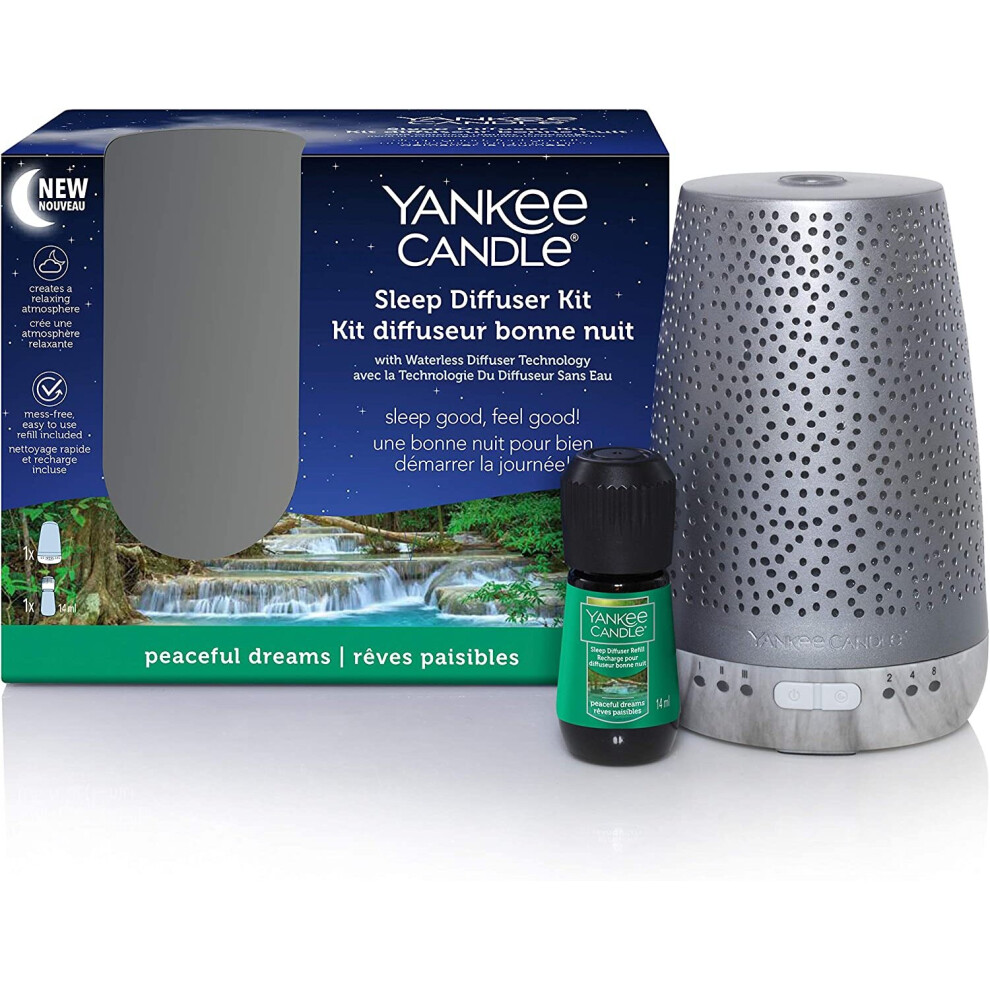 Yankee Candle Sleep Diffuser Starter Kit | Silver | Peaceful Dreams Electric Fragrance Diffuser Refill | Up to 30 Nights of Fragrance | UK Plug