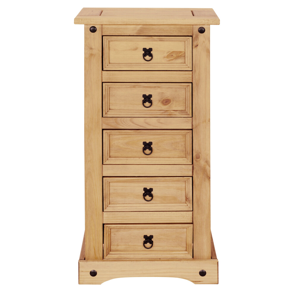 Corona 5 Drawer Narrow Chest of Drawers Tallboy Mexican Solid Pine