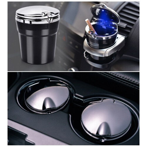 Car Auto Ashtray Blue LED Light Accessories Portable Stainless Black A 2