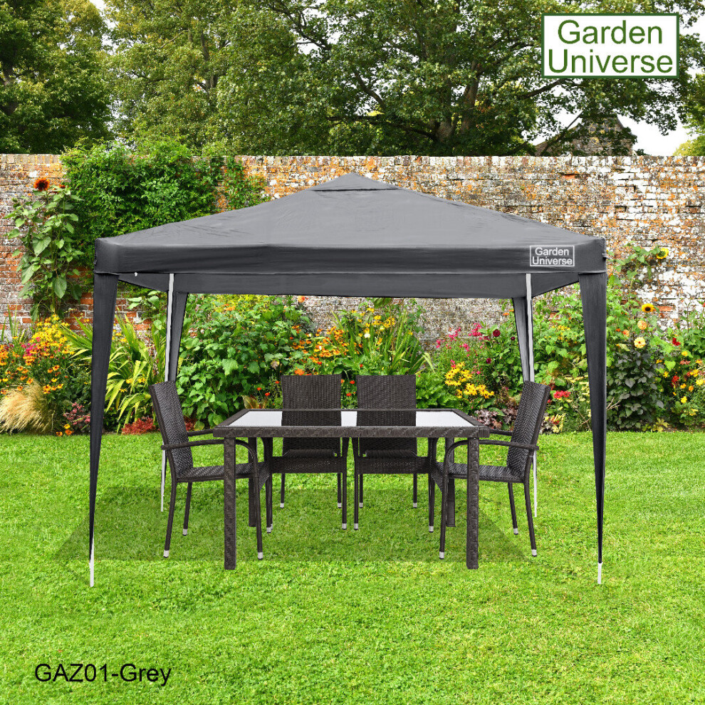 Gazebo 3 x 3m By Garden Universe Steel Frame Marquee Canopy Party Tent Grey