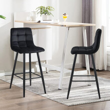 Bar Stools Set of 2 Black Velvet  Soft Modern Kitchen Chairs 65 cm