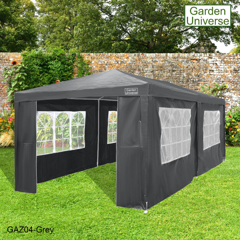 Gazebo 3 x 6m By Garden Universe Steel Frame XL Marquee Canopy Party Tent Grey