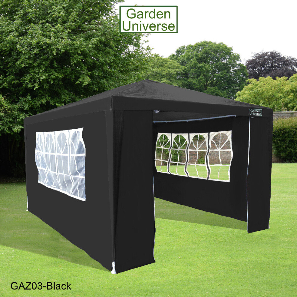 Gazebo 3 x 4m By Garden Universe Steel Frame Marquee Canopy Party Tent Black