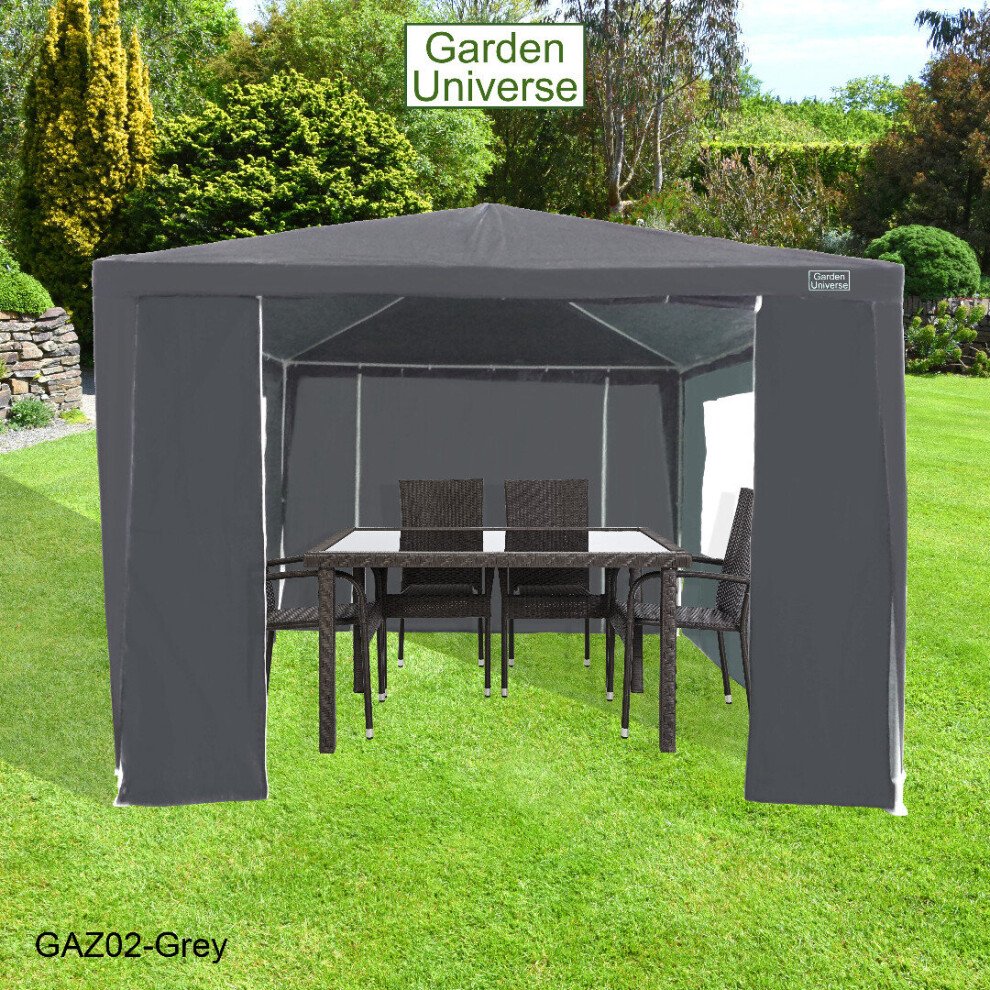 Gazebo 3 x 3m By Garden Universe Steel Frame Marquee Canopy Party Tent Grey