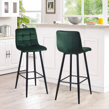 Bar Stools Set of 2 Green Velvet Soft Modern Kitchen Chairs 75 cm