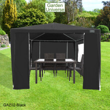 Gazebo 3 x 3m By Garden Universe Steel Frame Marquee Canopy Party Tent Black
