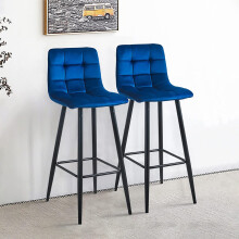 Bar Stools Set of 2 Blue Velvet Soft Modern Kitchen Chairs 75 cm