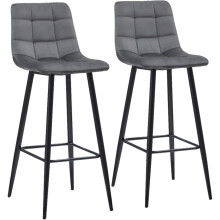 Bar Stools Set of 2 Grey Velvet Soft Modern Kitchen Chairs 75 cm