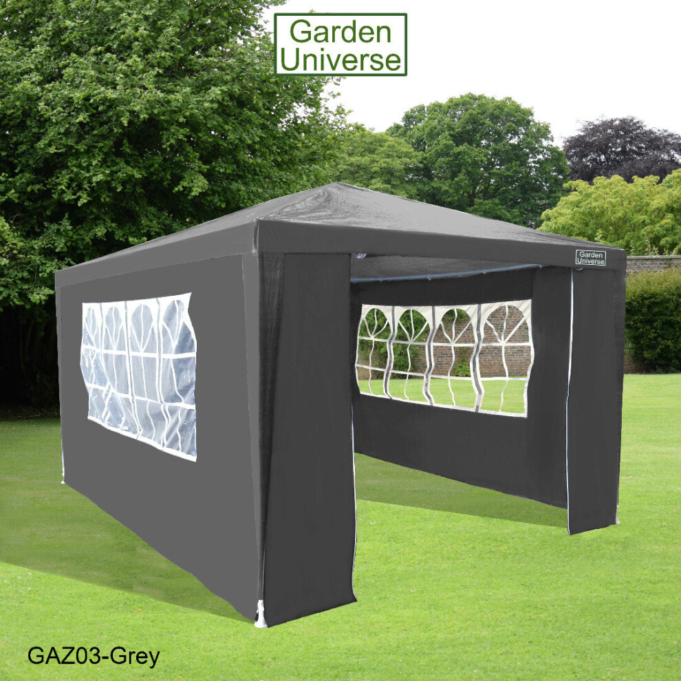 Gazebo 3 x 4m By Garden Universe Steel Frame Marquee Canopy Party Tent Grey