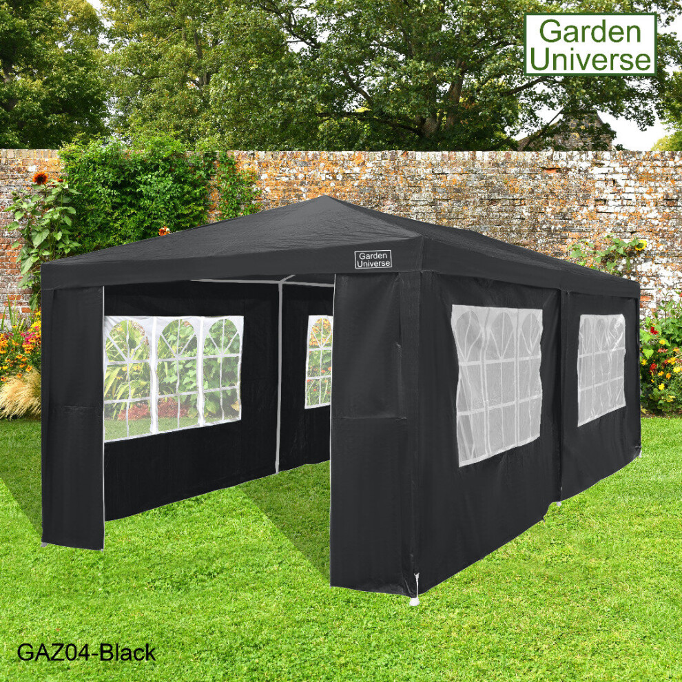 Gazebo 3 x 6m By Garden Universe Steel Frame XL Marquee Canopy Party Tent Black