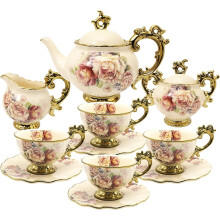 fanquare 15 Pieces British Porcelain Tea Sets, Vintage Flowers China Coffee Set, Wedding Tea Service for Adults