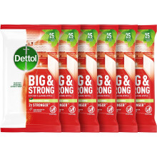 Dettol Kitchen Cleaning Wipes Bulk Big and Strong, 6 x 25 Wipes, 150 Wipes Total
