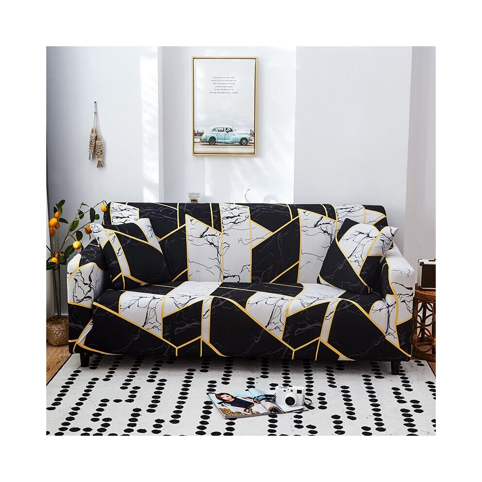 (Time, 4-Seater) Sofa Cover Elastic Living Room Funda Couch Case Geometric Sectional Slipcover