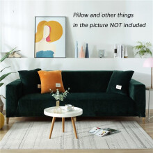 (Dark Green, 2 Seater:145-185cm) Seater Velvet 13 Elastic Plush Sofa Cover Corner Couch Cover L Shape Protection