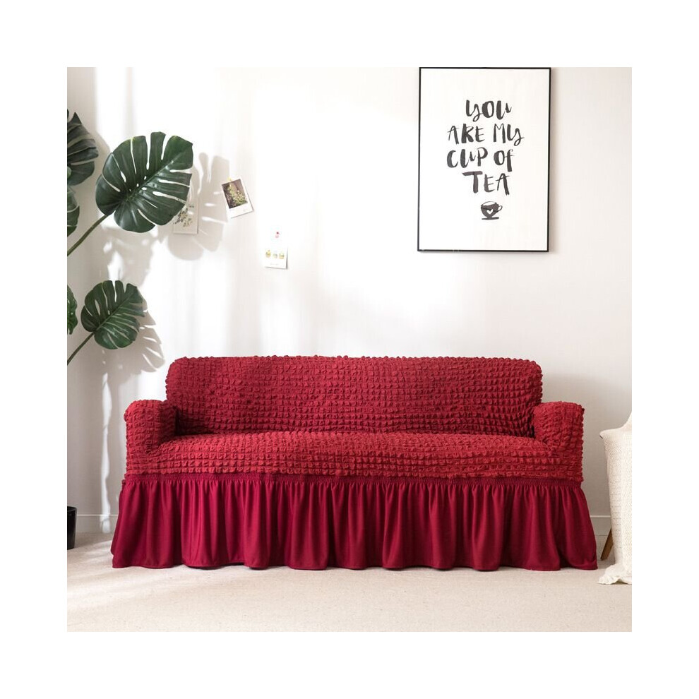 (Wine 2 Seater) Slipcover 1234 Seater 3D Bubble Lattice Sofa Covers Couch Protector Antiskid Red