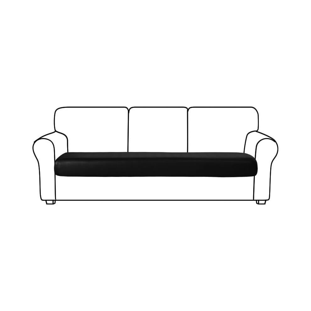 (Black-3 seater, 3 seater: 59-67inch * 20-27.5inch) Pu Elastic Leather Sofa Cushion Slipcovers Waterproof Couch Cover Seat Protector
