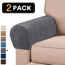(Gray) Armrest 2pcs Velvet Covers Stretch Set Chair Sofa Arm Protectors Couch Removable