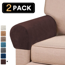 (Brown) Armrest 2pcs Velvet Covers Stretch Set Chair Sofa Arm Protectors Couch Removable