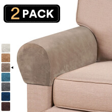 (GrayBrown) Armrest 2pcs Velvet Covers Stretch Set Chair Sofa Arm Protectors Couch Removable