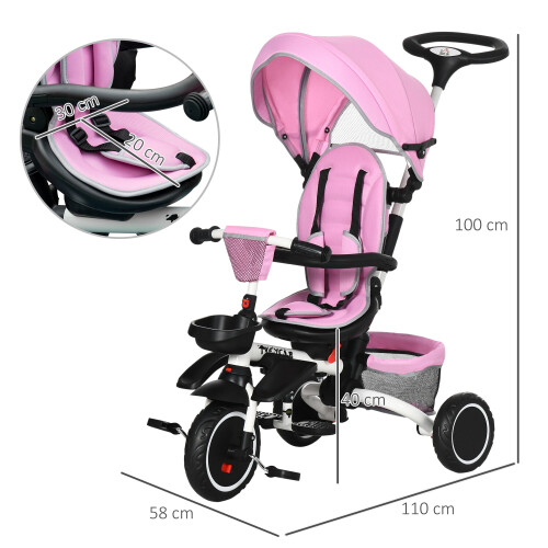 6 In 1 Kids Trike With Parent Handle, Canopy, 5-point Safety Belt - Foto 7