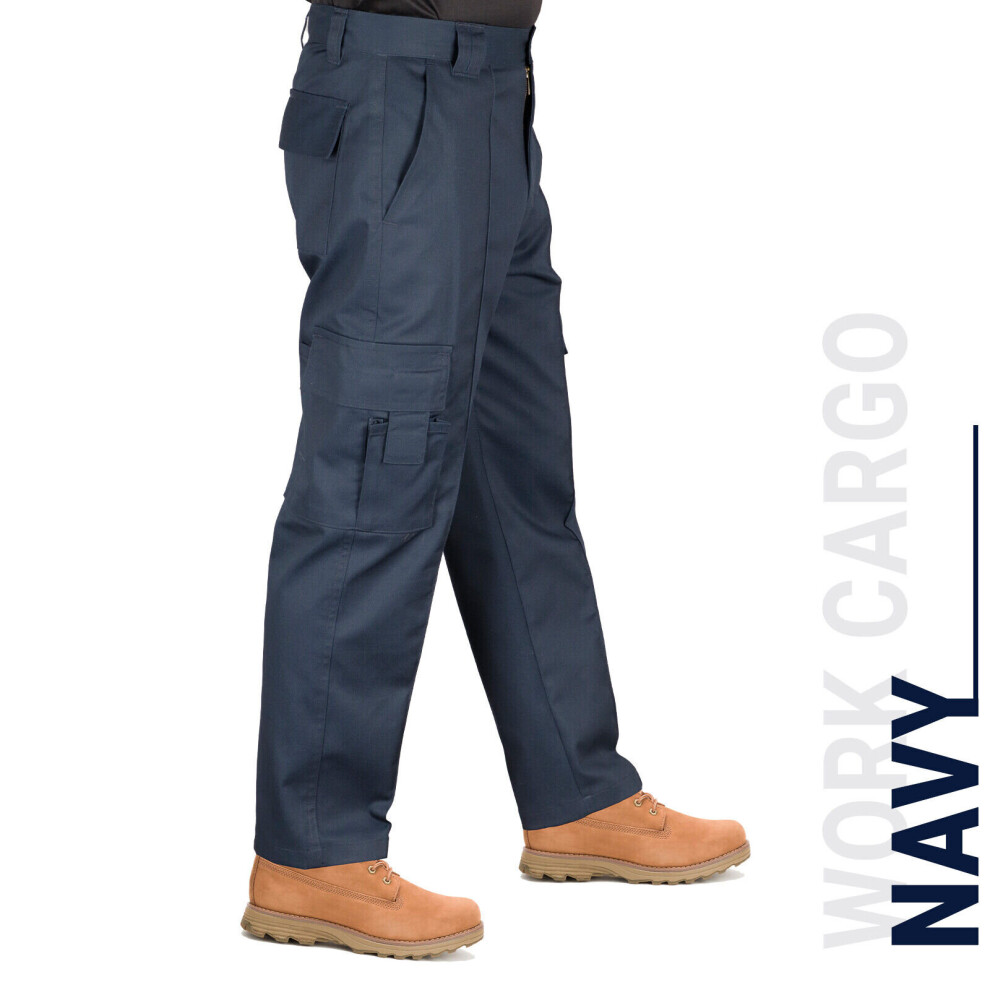 (29" Short, 34 in) WORK CARGO Trouser Navy 6 Pocket Work Wear Trouser